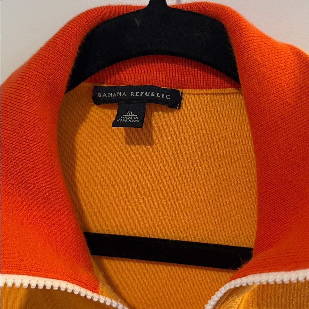 Colorful Banana Republic Knit Orange Sweater Jacket Contrasting Elbow Patches XL - Picture 2 of 6
